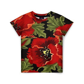 Детская футболка 3D с принтом Цветение мака в Екатеринбурге, 100% гипоаллергенный полиэфир | прямой крой, круглый вырез горловины, длина до линии бедер, чуть спущенное плечо, ткань немного тянется | flower | красные | полевой цветок | природа | розы | текстуры | цветочки | цветы