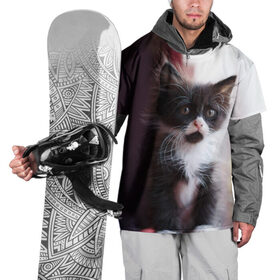 Накидка на куртку 3D с принтом Черно - белый котенок в Екатеринбурге, 100% полиэстер |  | грустный | добрый | животное | киса | киска кися | кот | котенок | котэ | кошка | лапа | лапка | ласковый | милый | моська | мурлыка | смешной | унылый | усатый | шерсть