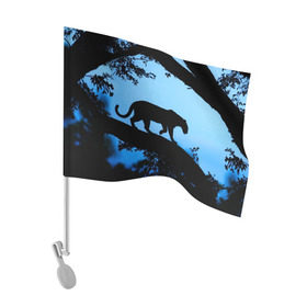 Флаг для автомобиля с принтом Чёрная пантера в Екатеринбурге, 100% полиэстер | Размер: 30*21 см | африка | вечер | дерево | дикая кошка | закат | леопард | сафари | ягуар