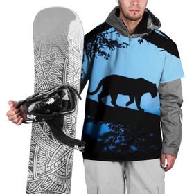 Накидка на куртку 3D с принтом Чёрная пантера в Екатеринбурге, 100% полиэстер |  | Тематика изображения на принте: африка | вечер | дерево | дикая кошка | закат | леопард | сафари | ягуар