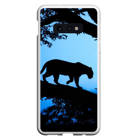 Чехол для Samsung S10E с принтом Чёрная пантера в Екатеринбурге, Силикон | Область печати: задняя сторона чехла, без боковых панелей | африка | вечер | дерево | дикая кошка | закат | леопард | сафари | ягуар