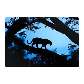 Магнитный плакат 3Х2 с принтом Чёрная пантера в Екатеринбурге, Полимерный материал с магнитным слоем | 6 деталей размером 9*9 см | Тематика изображения на принте: африка | вечер | дерево | дикая кошка | закат | леопард | сафари | ягуар