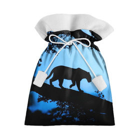 Подарочный 3D мешок с принтом Чёрная пантера в Екатеринбурге, 100% полиэстер | Размер: 29*39 см | Тематика изображения на принте: африка | вечер | дерево | дикая кошка | закат | леопард | сафари | ягуар