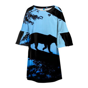 Детское платье 3D с принтом Чёрная пантера в Екатеринбурге, 100% полиэстер | прямой силуэт, чуть расширенный к низу. Круглая горловина, на рукавах — воланы | африка | вечер | дерево | дикая кошка | закат | леопард | сафари | ягуар