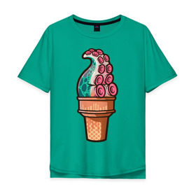 Мужская футболка хлопок Oversize с принтом Мороженое в Екатеринбурге, 100% хлопок | свободный крой, круглый ворот, “спинка” длиннее передней части | мороженое | осьминог | присоски | тентакли | щупальца