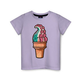 Детская футболка хлопок с принтом Мороженое в Екатеринбурге, 100% хлопок | круглый вырез горловины, полуприлегающий силуэт, длина до линии бедер | мороженое | осьминог | присоски | тентакли | щупальца