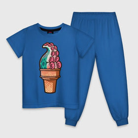 Детская пижама хлопок с принтом Мороженое в Екатеринбурге, 100% хлопок |  брюки и футболка прямого кроя, без карманов, на брюках мягкая резинка на поясе и по низу штанин
 | мороженое | осьминог | присоски | тентакли | щупальца