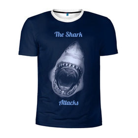 Мужская футболка 3D спортивная с принтом the shark attacks в Екатеринбурге, 100% полиэстер с улучшенными характеристиками | приталенный силуэт, круглая горловина, широкие плечи, сужается к линии бедра | shark | акула | глубина | зубы | море | океан | пасть | укус | хищник
