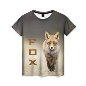 Женская футболка 3D с принтом Рыжий лис (fox) в Екатеринбурге, 100% полиэфир ( синтетическое хлопкоподобное полотно) | прямой крой, круглый вырез горловины, длина до линии бедер | fox | животное | зверь | красивая | лес | лис | лиса | лисенок | лисица | лисичка | мех | патрикеевна | песец | плутовка | прикольная | природа | рыжая | рыжий цвет | сказка | хвост | хитрая | хищник