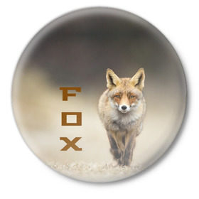 Значок с принтом Рыжий лис (fox) в Екатеринбурге,  металл | круглая форма, металлическая застежка в виде булавки | fox | животное | зверь | красивая | лес | лис | лиса | лисенок | лисица | лисичка | мех | патрикеевна | песец | плутовка | прикольная | природа | рыжая | рыжий цвет | сказка | хвост | хитрая | хищник