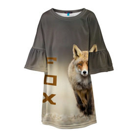 Детское платье 3D с принтом Рыжий лис (fox) в Екатеринбурге, 100% полиэстер | прямой силуэт, чуть расширенный к низу. Круглая горловина, на рукавах — воланы | Тематика изображения на принте: fox | животное | зверь | красивая | лес | лис | лиса | лисенок | лисица | лисичка | мех | патрикеевна | песец | плутовка | прикольная | природа | рыжая | рыжий цвет | сказка | хвост | хитрая | хищник