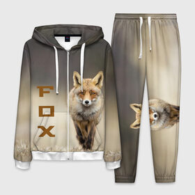 Мужской костюм 3D с принтом Рыжий лис (fox) в Екатеринбурге, 100% полиэстер | Манжеты и пояс оформлены тканевой резинкой, двухслойный капюшон со шнурком для регулировки, карманы спереди | fox | животное | зверь | красивая | лес | лис | лиса | лисенок | лисица | лисичка | мех | патрикеевна | песец | плутовка | прикольная | природа | рыжая | рыжий цвет | сказка | хвост | хитрая | хищник