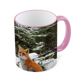 Кружка 3D с принтом Лиса в зимнем лесу в Екатеринбурге, керамика | ёмкость 330 мл | fox | животное | зверь | красивая | лес | лис | лиса | лисенок | лисица | лисичка | мех | патрикеевна | песец | плутовка | прикольная | природа | рыжая | рыжий цвет | сказка | хвост | хитрая | хищник