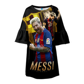 Детское платье 3D с принтом Messi в Екатеринбурге, 100% полиэстер | прямой силуэт, чуть расширенный к низу. Круглая горловина, на рукавах — воланы | barcelona | lionel  messi | messi | барса | барселона | лионель месси | футбол | футбольный  клуб барселона