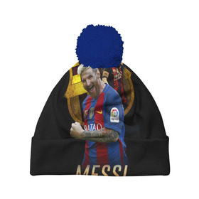 Шапка 3D c помпоном с принтом Messi в Екатеринбурге, 100% полиэстер | универсальный размер, печать по всей поверхности изделия | barcelona | lionel  messi | messi | барса | барселона | лионель месси | футбол | футбольный  клуб барселона