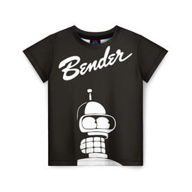 Детская футболка 3D с принтом Бендер в Екатеринбурге, 100% гипоаллергенный полиэфир | прямой крой, круглый вырез горловины, длина до линии бедер, чуть спущенное плечо, ткань немного тянется | bender | futurama | бендер | футурама