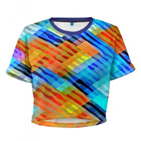 Женская футболка 3D укороченная с принтом Блестящие полосы в Екатеринбурге, 100% полиэстер | круглая горловина, длина футболки до линии талии, рукава с отворотами | 