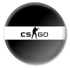 Значок с принтом CS GO черно-белый в Екатеринбурге,  металл | круглая форма, металлическая застежка в виде булавки | cs go | контер страйк | контра