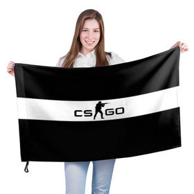 Флаг 3D с принтом CS GO черно-белый в Екатеринбурге, 100% полиэстер | плотность ткани — 95 г/м2, размер — 67 х 109 см. Принт наносится с одной стороны | cs go | контер страйк | контра