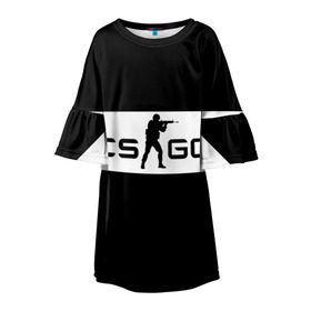 Детское платье 3D с принтом CS GO черно-белый в Екатеринбурге, 100% полиэстер | прямой силуэт, чуть расширенный к низу. Круглая горловина, на рукавах — воланы | cs go | контер страйк | контра