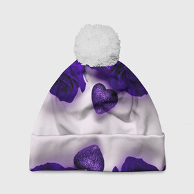 Шапка 3D c помпоном с принтом Фиолетовые розы в Екатеринбурге, 100% полиэстер | универсальный размер, печать по всей поверхности изделия | flower | весна | красивые цветы | лето | природа | цветок | цветочки | цветы