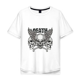 Мужская футболка хлопок Oversize с принтом Death rider в Екатеринбурге, 100% хлопок | свободный крой, круглый ворот, “спинка” длиннее передней части | Тематика изображения на принте: biker | death | death rider | moto | rider | байк | байкер | мото | мотоцикл | мотоциклист | рокер | свобода | череп | черепа