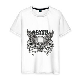 Мужская футболка хлопок с принтом Death rider в Екатеринбурге, 100% хлопок | прямой крой, круглый вырез горловины, длина до линии бедер, слегка спущенное плечо. | biker | death | death rider | moto | rider | байк | байкер | мото | мотоцикл | мотоциклист | рокер | свобода | череп | черепа
