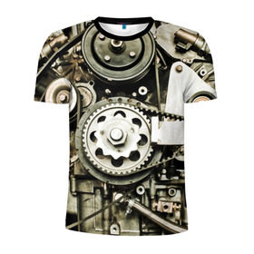 Мужская футболка 3D спортивная с принтом Двигатель в Екатеринбурге, 100% полиэстер с улучшенными характеристиками | приталенный силуэт, круглая горловина, широкие плечи, сужается к линии бедра | двигатель | механизм | мотор