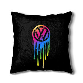 Подушка 3D с принтом Volkswagen в Екатеринбурге, наволочка – 100% полиэстер, наполнитель – холлофайбер (легкий наполнитель, не вызывает аллергию). | состоит из подушки и наволочки. Наволочка на молнии, легко снимается для стирки | brand | bright | car | color | drops | flow | germany | logo | rainbow | sign | spectrum | volkswagen | автомобиль | германия | знак | капли | логотип | марка | радуга | спектр | течет | цвет | яркий