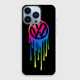 Чехол для iPhone 13 Pro с принтом Volkswagen в Екатеринбурге,  |  | Тематика изображения на принте: brand | bright | car | color | drops | flow | germany | logo | rainbow | sign | spectrum | volkswagen | автомобиль | германия | знак | капли | логотип | марка | радуга | спектр | течет | цвет | яркий