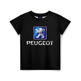 Детская футболка 3D с принтом Peugeot в Екатеринбурге, 100% гипоаллергенный полиэфир | прямой крой, круглый вырез горловины, длина до линии бедер, чуть спущенное плечо, ткань немного тянется | Тематика изображения на принте: brand | car | france | logo | peugeot | автомобиль | логотип | марка | франция