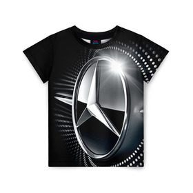 Детская футболка 3D с принтом Mercedes-Benz в Екатеринбурге, 100% гипоаллергенный полиэфир | прямой крой, круглый вырез горловины, длина до линии бедер, чуть спущенное плечо, ткань немного тянется | car | germany | logo | make | mercedes benz | автомобиль | германия | логотип | марка | мерседес бенц