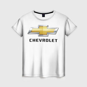 Женская футболка 3D с принтом Chevrolet в Екатеринбурге, 100% полиэфир ( синтетическое хлопкоподобное полотно) | прямой крой, круглый вырез горловины, длина до линии бедер | brand | car | chevrolet | logo | usa | автомобиль | логотип | марка | сша | шевроле