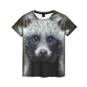 Женская футболка 3D с принтом Енотик в Екатеринбурге, 100% полиэфир ( синтетическое хлопкоподобное полотно) | прямой крой, круглый вырез горловины, длина до линии бедер | raccoon | енот