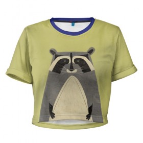 Женская футболка 3D укороченная с принтом Енот в Екатеринбурге, 100% полиэстер | круглая горловина, длина футболки до линии талии, рукава с отворотами | raccoon | енот
