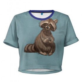 Женская футболка 3D укороченная с принтом Raccoon в Екатеринбурге, 100% полиэстер | круглая горловина, длина футболки до линии талии, рукава с отворотами | raccoon | енот