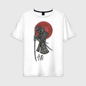 Женская футболка хлопок Oversize с принтом Самурай в Екатеринбурге, 100% хлопок | свободный крой, круглый ворот, спущенный рукав, длина до линии бедер
 | воин | самурай | япония