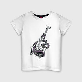 Детская футболка хлопок с принтом Гитара в Екатеринбурге, 100% хлопок | круглый вырез горловины, полуприлегающий силуэт, длина до линии бедер | гитара | металл | музыка | осьминог | рок