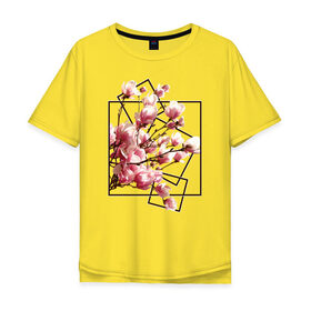 Мужская футболка хлопок Oversize с принтом Магнолия в Екатеринбурге, 100% хлопок | свободный крой, круглый ворот, “спинка” длиннее передней части | весна | геометрия | деревья | квадраты | цветение | цветы