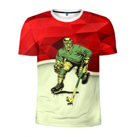 Мужская футболка 3D спортивная с принтом Хоккеист в Екатеринбурге, 100% полиэстер с улучшенными характеристиками | приталенный силуэт, круглая горловина, широкие плечи, сужается к линии бедра | Тематика изображения на принте: 3d | абстракция | спорт