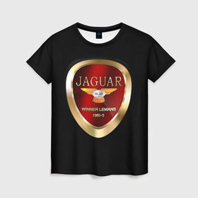 Женская футболка 3D с принтом Jaguar в Екатеринбурге, 100% полиэфир ( синтетическое хлопкоподобное полотно) | прямой крой, круглый вырез горловины, длина до линии бедер | brand | car | jaguar | logo | автомобиль | британия | логотип | марка