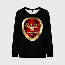 Мужской свитшот 3D с принтом Jaguar в Екатеринбурге, 100% полиэстер с мягким внутренним слоем | круглый вырез горловины, мягкая резинка на манжетах и поясе, свободная посадка по фигуре | Тематика изображения на принте: brand | car | jaguar | logo | автомобиль | британия | логотип | марка