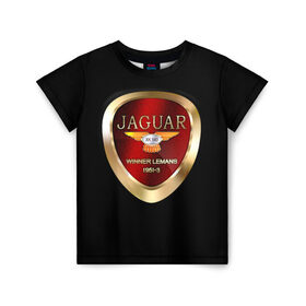 Детская футболка 3D с принтом Jaguar в Екатеринбурге, 100% гипоаллергенный полиэфир | прямой крой, круглый вырез горловины, длина до линии бедер, чуть спущенное плечо, ткань немного тянется | brand | car | jaguar | logo | автомобиль | британия | логотип | марка
