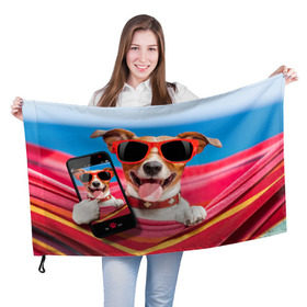 Флаг 3D с принтом Джек рассел - в гамаке в Екатеринбурге, 100% полиэстер | плотность ткани — 95 г/м2, размер — 67 х 109 см. Принт наносится с одной стороны | волкодав | дворняжка | джек | джек рассел | домашние животные | любимец | мопс | овчарка | пес | песик | питомец | рассел | сенбернар | собака | собачка