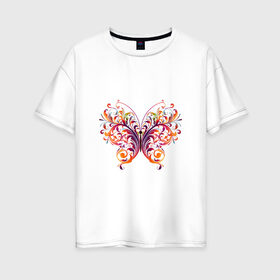 Женская футболка хлопок Oversize с принтом Бабочка в Екатеринбурге, 100% хлопок | свободный крой, круглый ворот, спущенный рукав, длина до линии бедер
 | листья | растительный | узор
