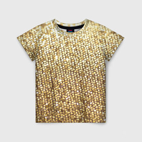 Детская футболка 3D с принтом Золото в Екатеринбурге, 100% гипоаллергенный полиэфир | прямой крой, круглый вырез горловины, длина до линии бедер, чуть спущенное плечо, ткань немного тянется | пайетки | текстура | чешуя