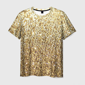 Мужская футболка 3D с принтом Золото в Екатеринбурге, 100% полиэфир | прямой крой, круглый вырез горловины, длина до линии бедер | пайетки | текстура | чешуя