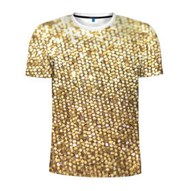 Мужская футболка 3D спортивная с принтом Золото в Екатеринбурге, 100% полиэстер с улучшенными характеристиками | приталенный силуэт, круглая горловина, широкие плечи, сужается к линии бедра | пайетки | текстура | чешуя