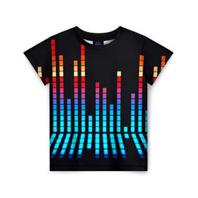 Детская футболка 3D с принтом Эквалайзер неон в Екатеринбурге, 100% гипоаллергенный полиэфир | прямой крой, круглый вырез горловины, длина до линии бедер, чуть спущенное плечо, ткань немного тянется | музыка | полосы | разноцветный | яркий