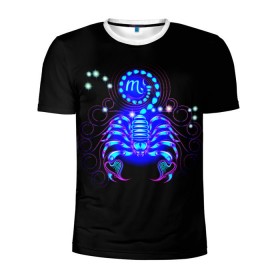 Мужская футболка 3D спортивная с принтом Скорпион в Екатеринбурге, 100% полиэстер с улучшенными характеристиками | приталенный силуэт, круглая горловина, широкие плечи, сужается к линии бедра | scorpius | арт | астрономия | другие | звезды | знак зодиака | космос | неоновые | прикольные | скорпион | яркие